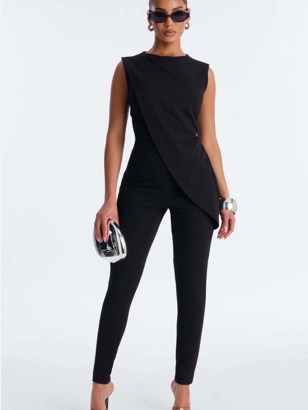 Fashion Nova Black Sleeveless Asymmetric Jumpsuit